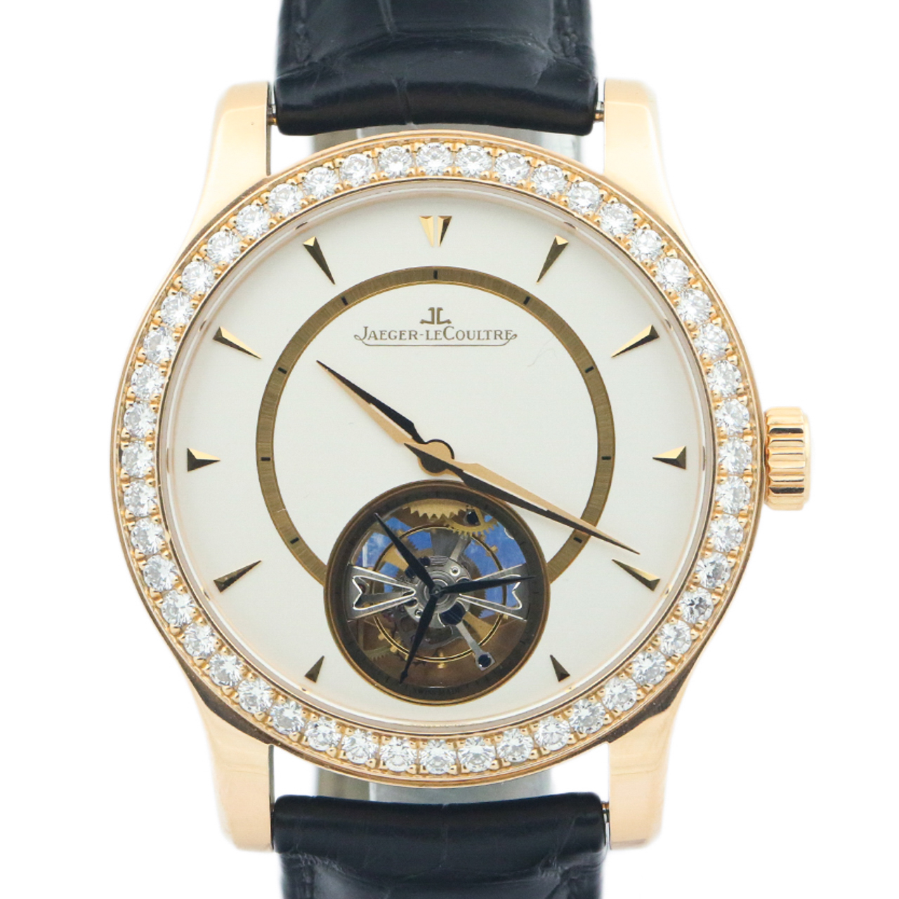 [95新]积家18k玫瑰金镶钻自动机械男表 陀飞轮