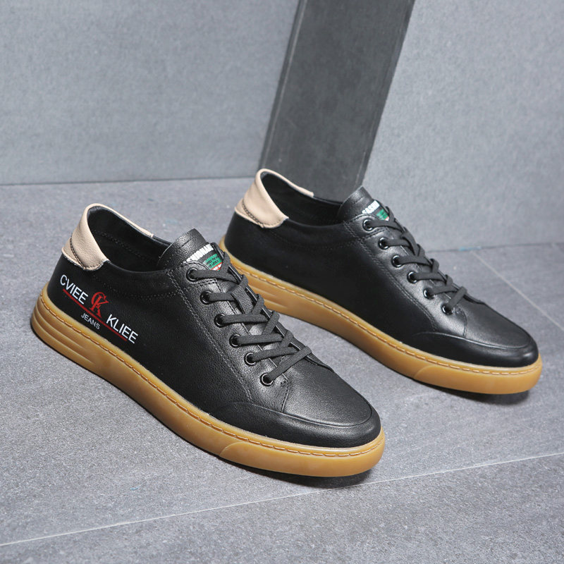 春季2021年新款休闲鞋男真皮潮流百搭ck牛筋底男鞋软底耐磨皮鞋男