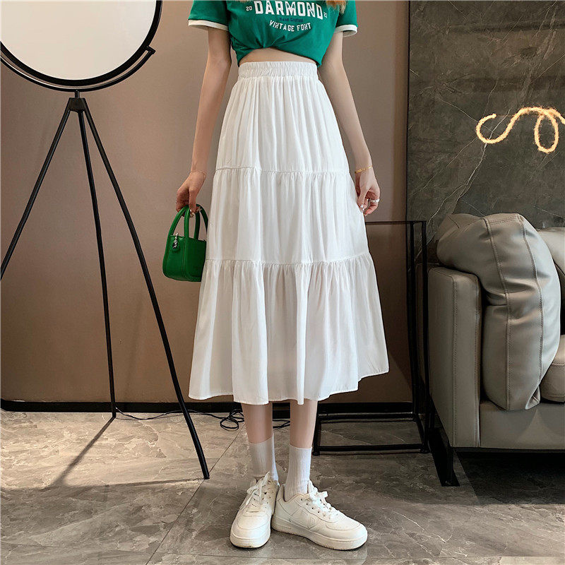 实拍~半身裙女2021新款a字裙高腰显瘦拼接蛋糕裙百搭中长款裙子