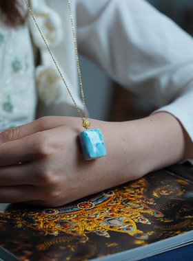 海纹石吊坠天然拉利玛无事牌项链 吊坠项链多米尼加拉九命猫珠宝鉴定