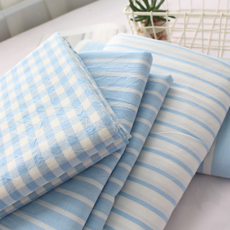 纯棉色织水洗棉布料床品纯色定做纯棉被套格子床单家居服宝宝布料