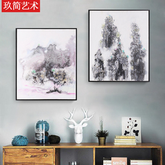 纯手绘客厅卧室山水风景油画现代中式手工装饰画单幅竖版有框挂画