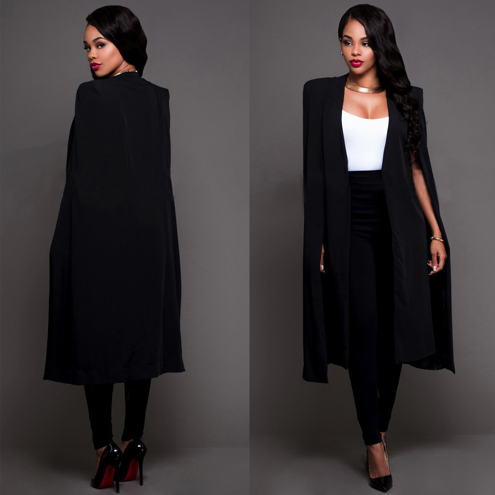 亚马逊2020春季新款欧美百搭中长款大披风西装外套 women's cloak