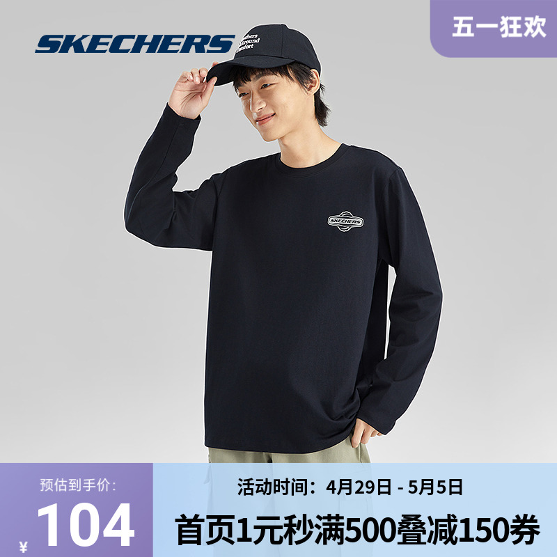 Skechers斯凯奇正品奥莱 春新款情侣运动t恤长袖舒适百搭打底上衣