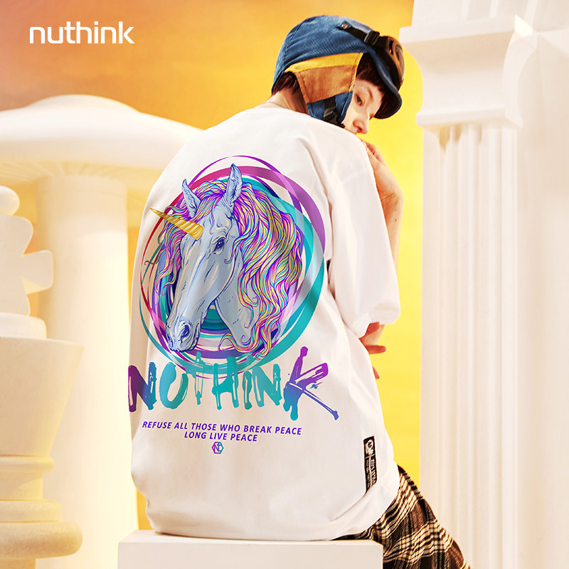 欧美高街潮牌夏季独角兽短袖t恤男潮oversize半袖大码青少年体恤