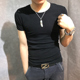 夏季男纯色打底衫短袖T恤 韩版修身紧身弹力上衣潮流个性半袖t血