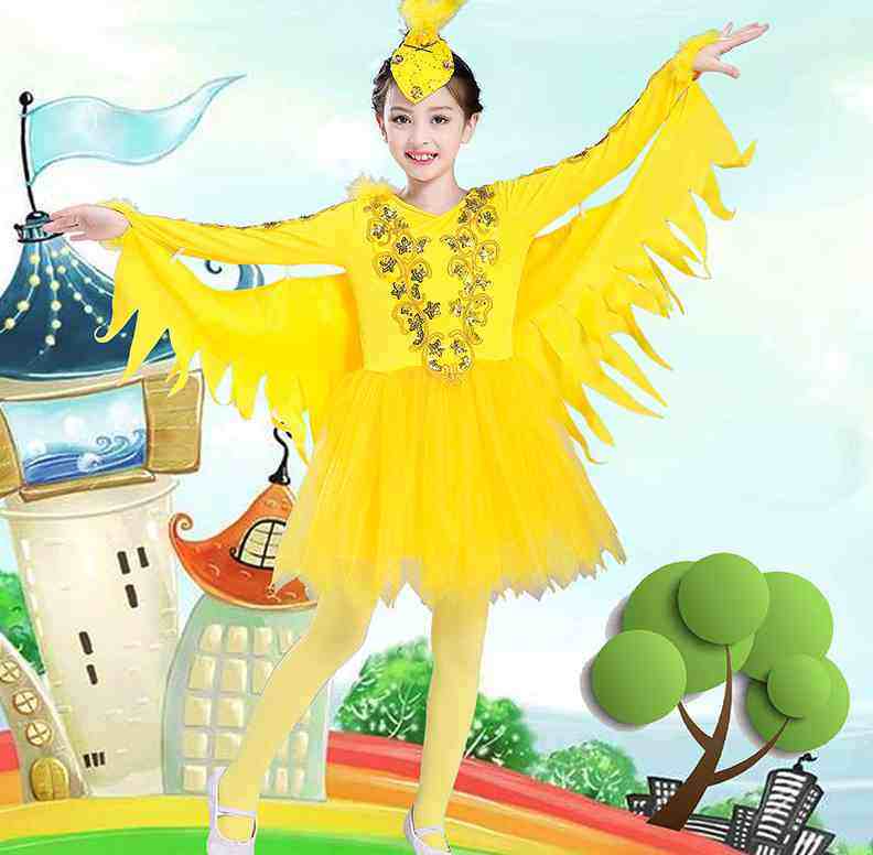 国庆儿童小鸟演出服小荷风采鸟鸟鸟舞蹈裙女童动物服小鸟表演服装