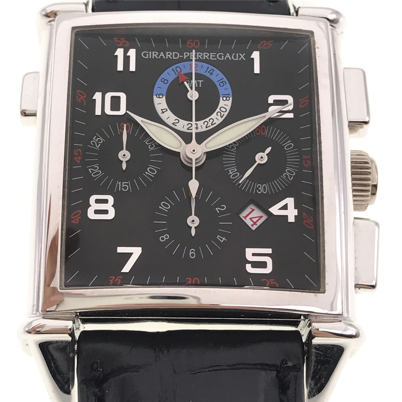 [即拍即得][9.5新] 芝柏方形计时双时区自动机械中型男表 25975