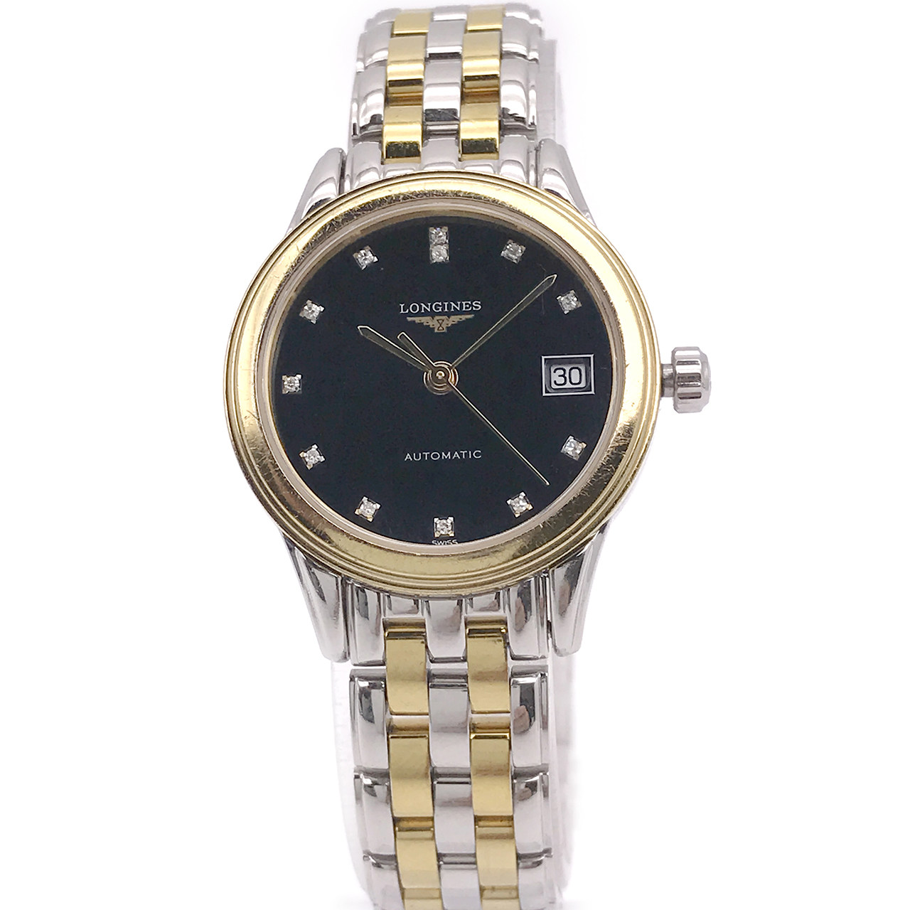 [9.0新] 浪琴军旗系列黑面内钻间金女表