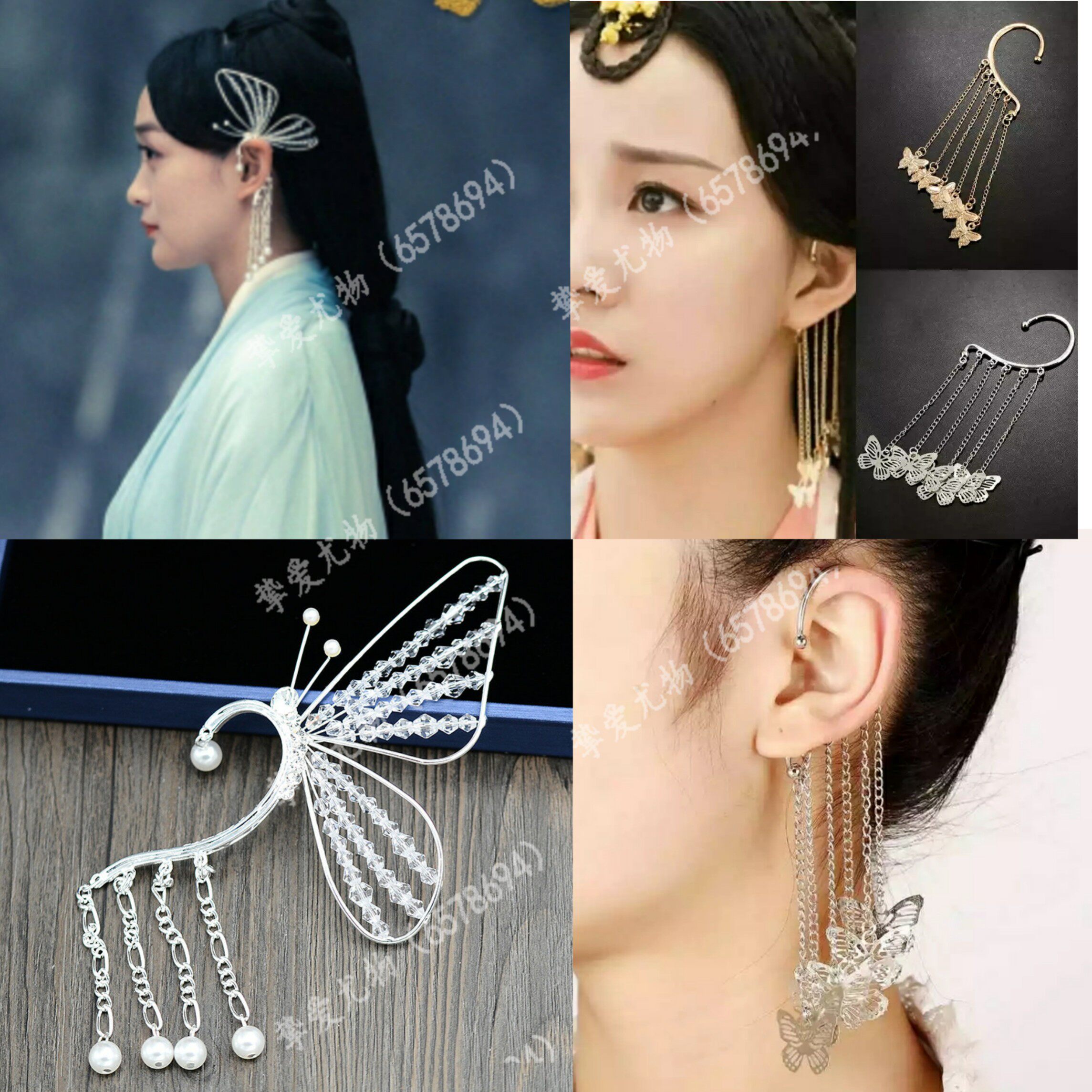 一折长流苏耳饰耳挂耳夹无耳洞古风