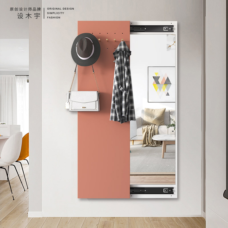 纯色隐形推拉镜玄关家用现代简约全身镜隐藏式穿衣镜挂墙卧室壁挂