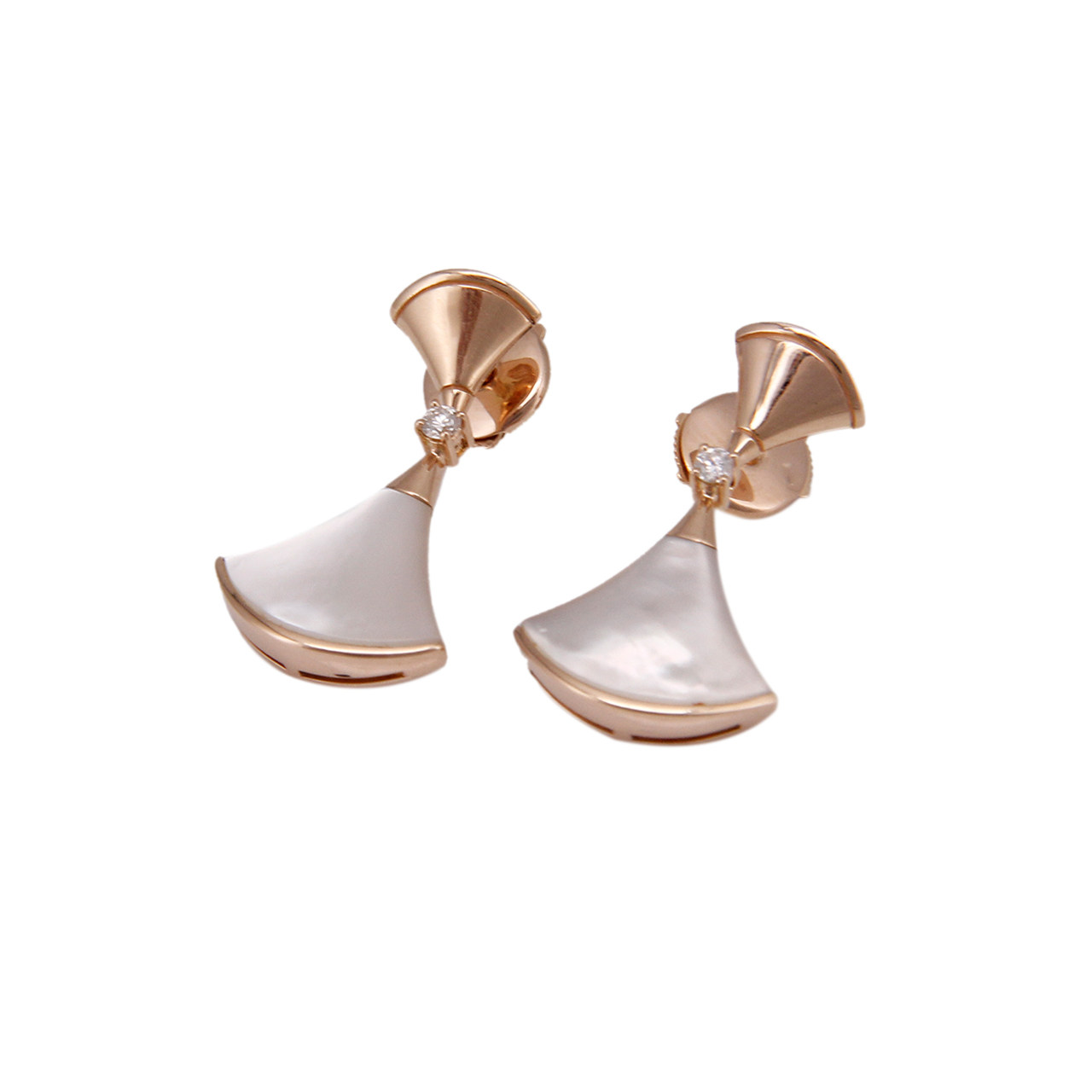 9.8新〕宝格丽bvlgari女士18k玫瑰金珍珠贝母diva耳钉