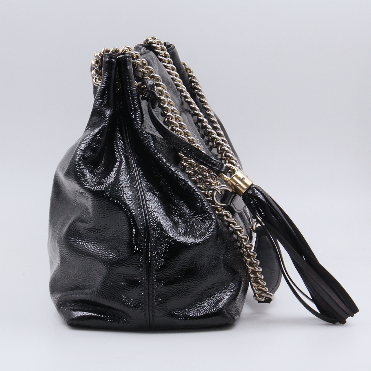 9.0新〕古驰gucci女士黑色漆皮流苏包