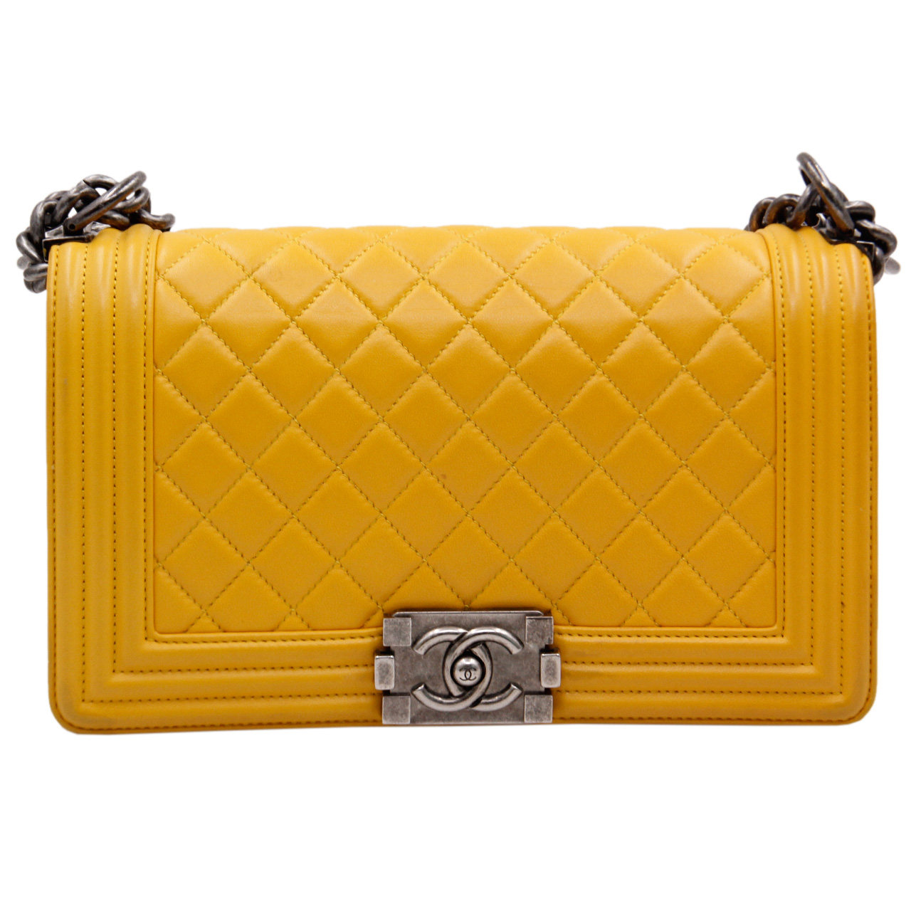 9.5新〕香奈儿chanel女士日落黄leboy羊皮中号单肩斜挎包