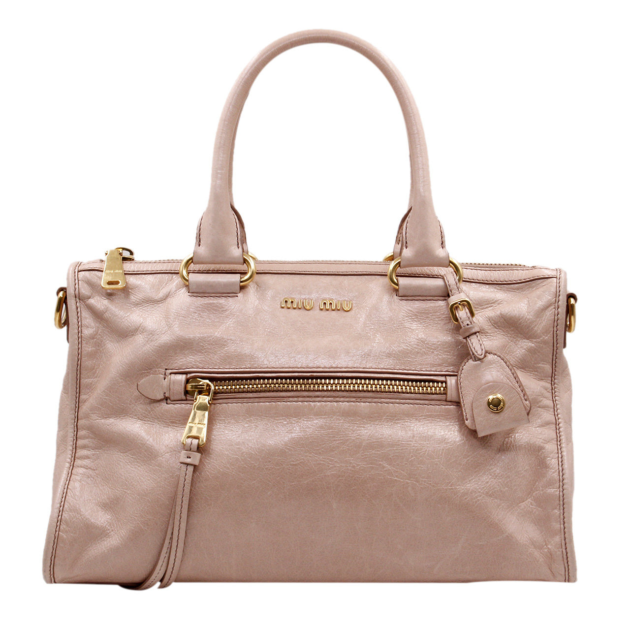 9.0新〕缪缪miumiu女士裸粉色牛皮单肩手提包