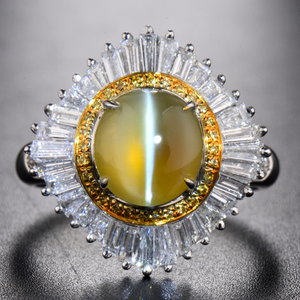 3.02ct 天然蜜糖色金绿猫眼双用款戒指吊坠眼线清晰cgl国际证书