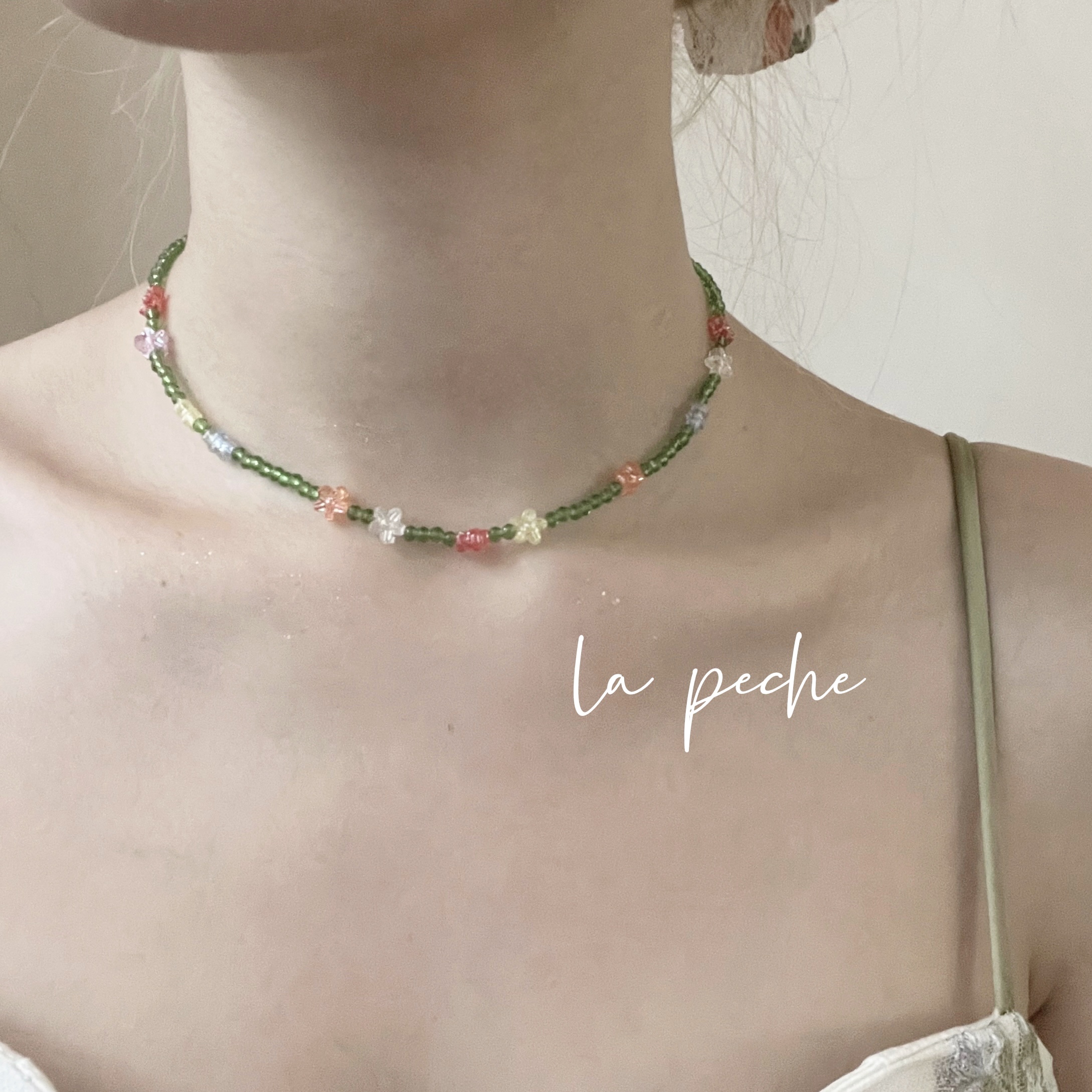 la peche「夏日花园」原创小众设计少女彩色花朵串珠项链锁骨链