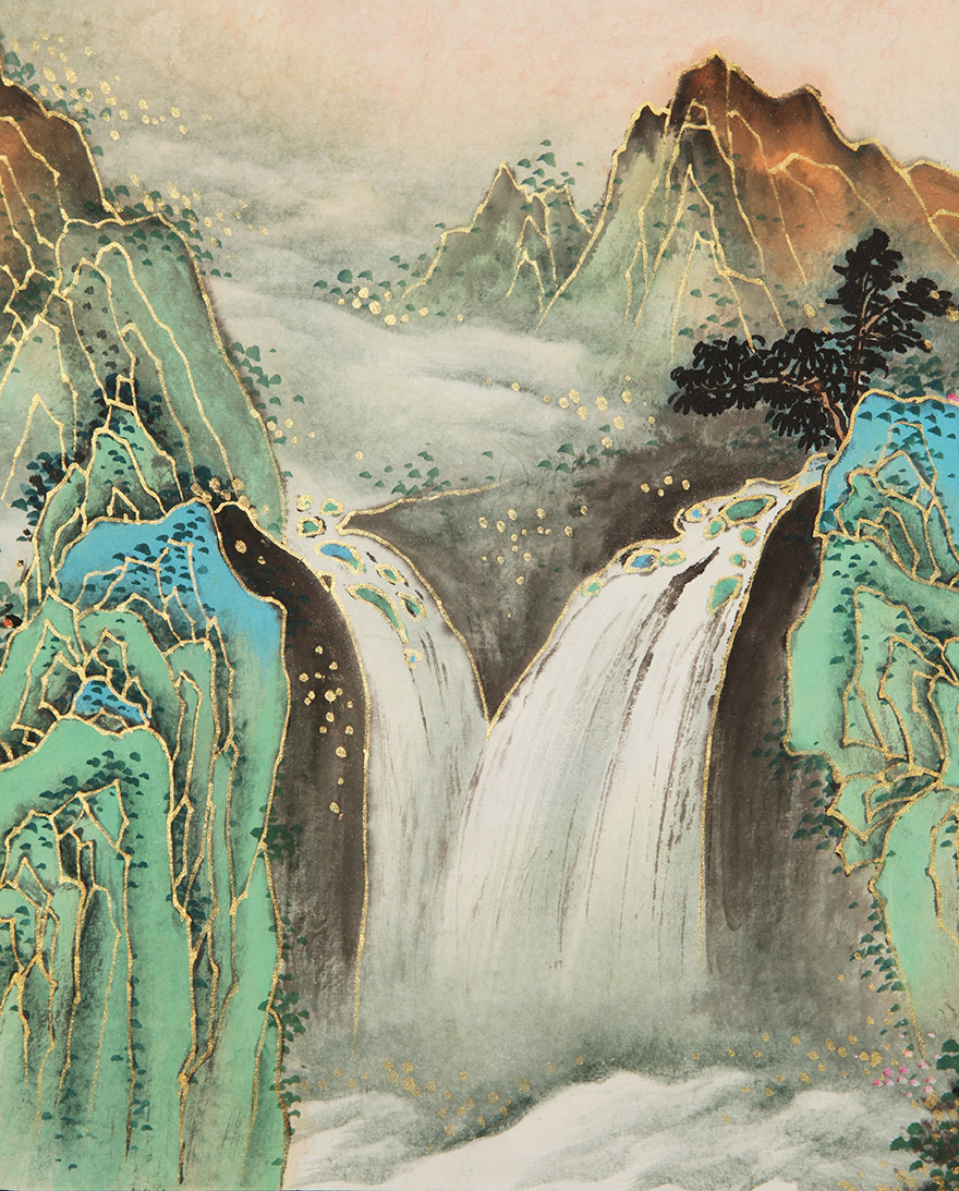 吴文清 金碧青绿山水 清泉出山涧 tb1710216