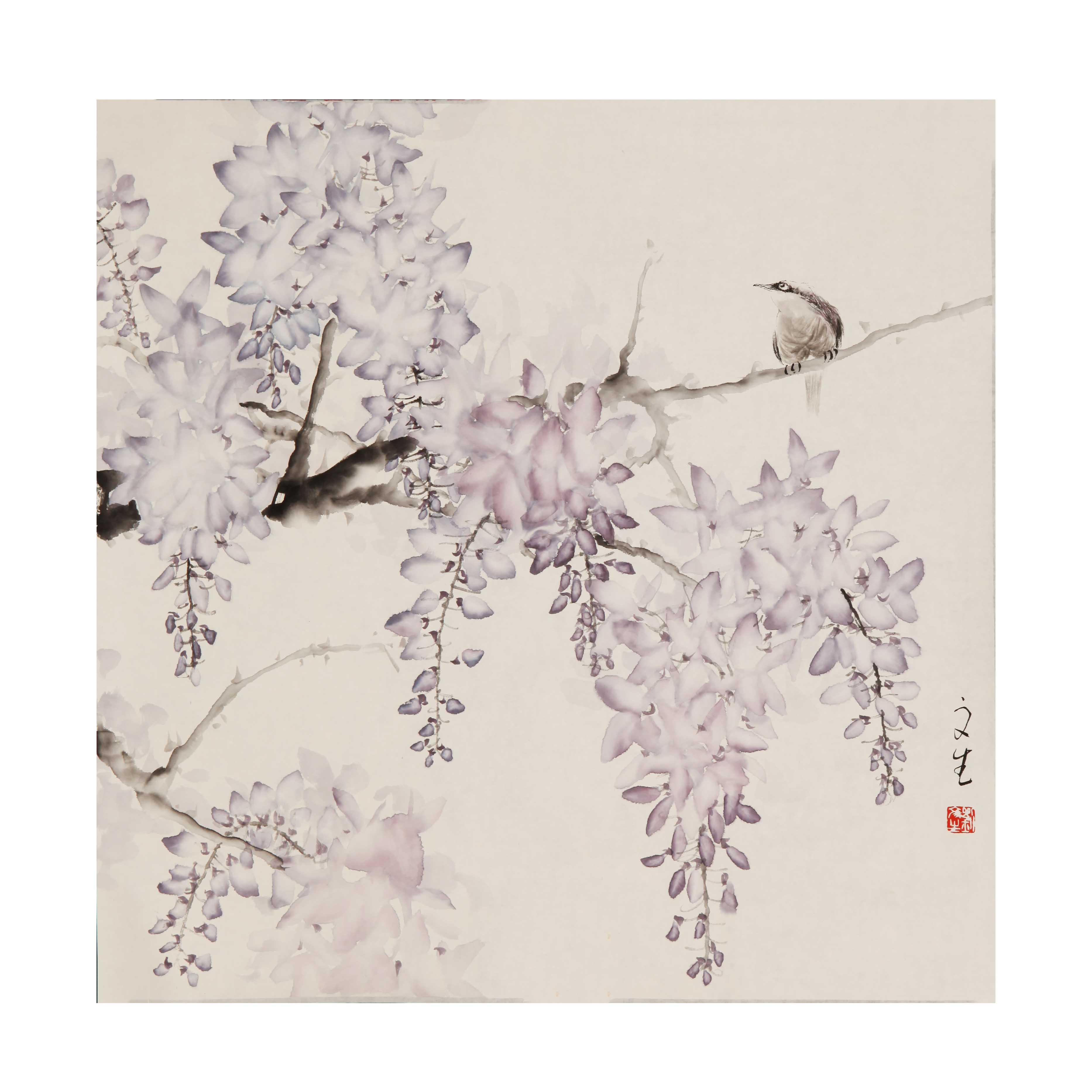 刘文生 紫藤小鸟 托片 tb175152