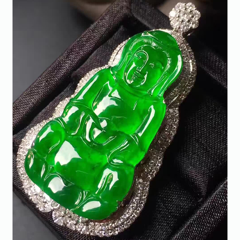 翡翠观音吊坠正品高冰玻璃种满绿帝王绿玉坠玉佩保平安高端送礼品