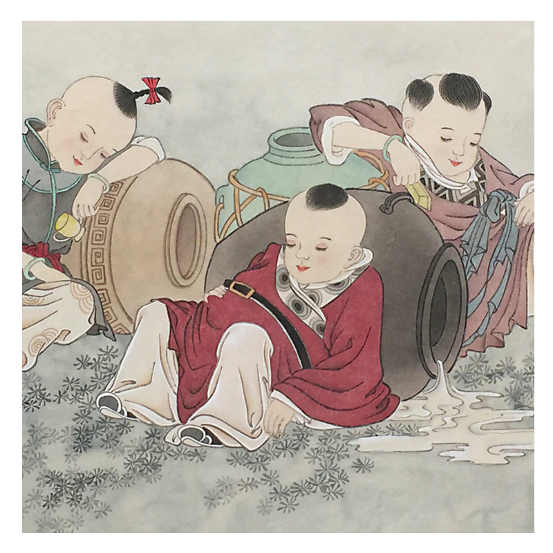 王桂香《童子醉酒图》师从王冠军 中美协会员 中国工笔画学会会员