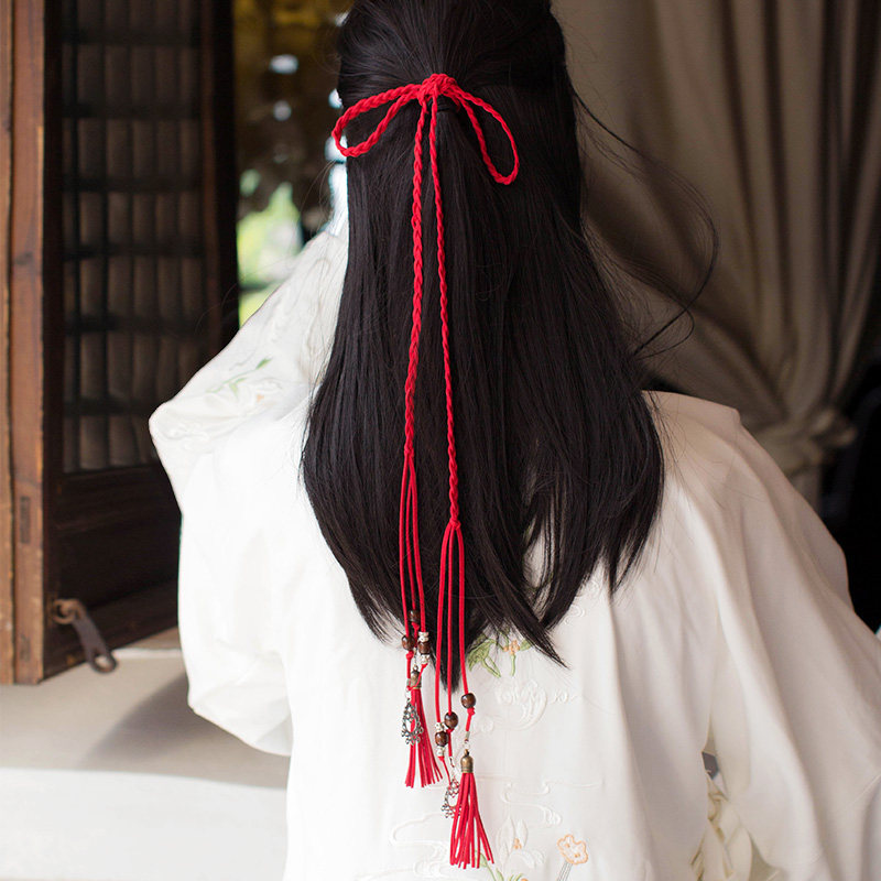 头绳发圈 古风发带_包邮 复古红头绳古风发带宫绦 超仙流苏编发发绳