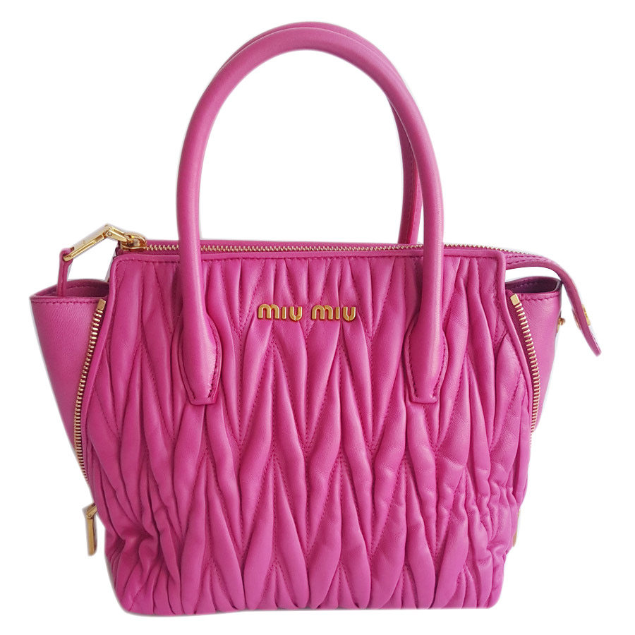 [9.5新]miumiu缪缪女士玫红色褶皱款单肩手提包0301117tj02