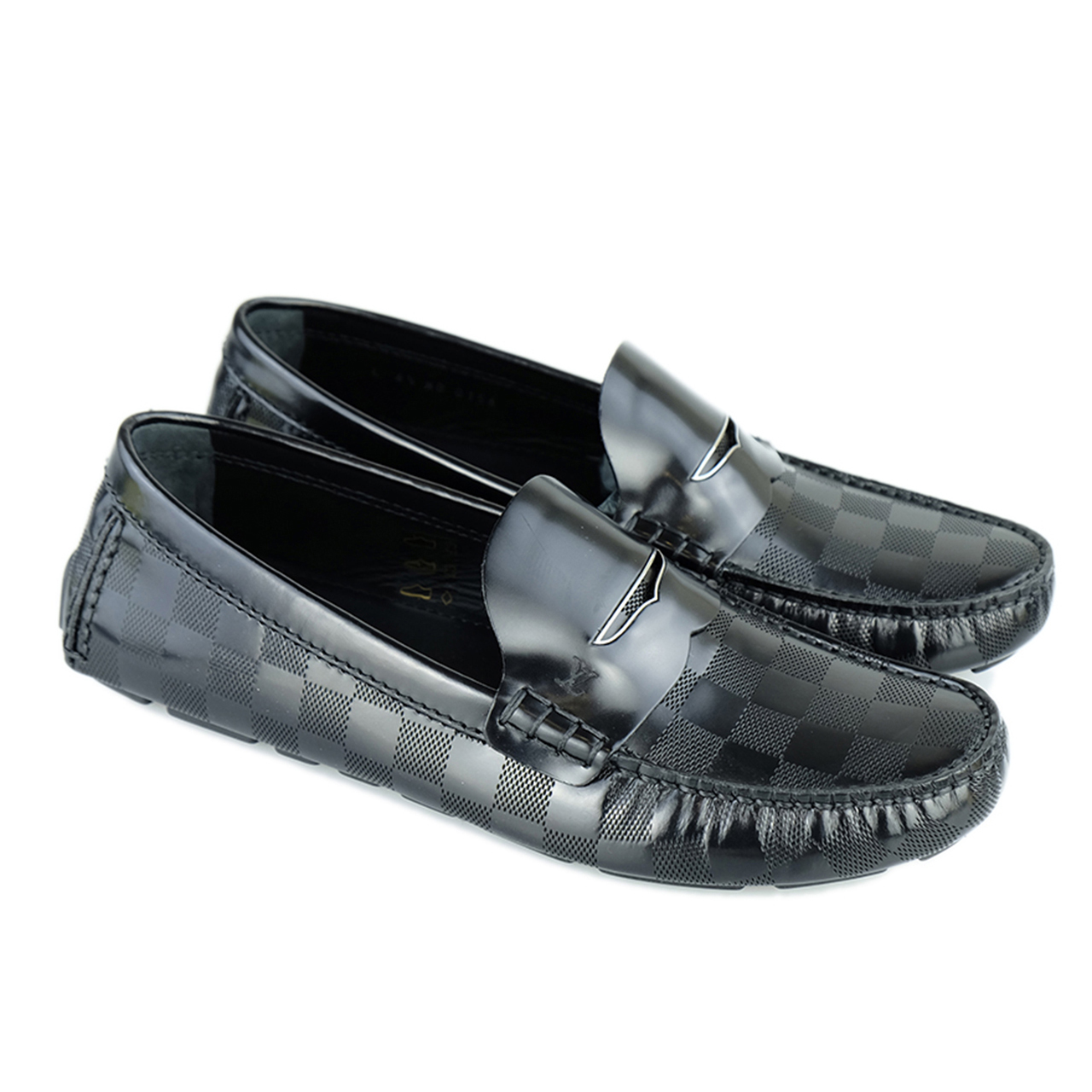 9新]路易威登lv男士黑色棋盘格皮鞋豆豆鞋6.5码