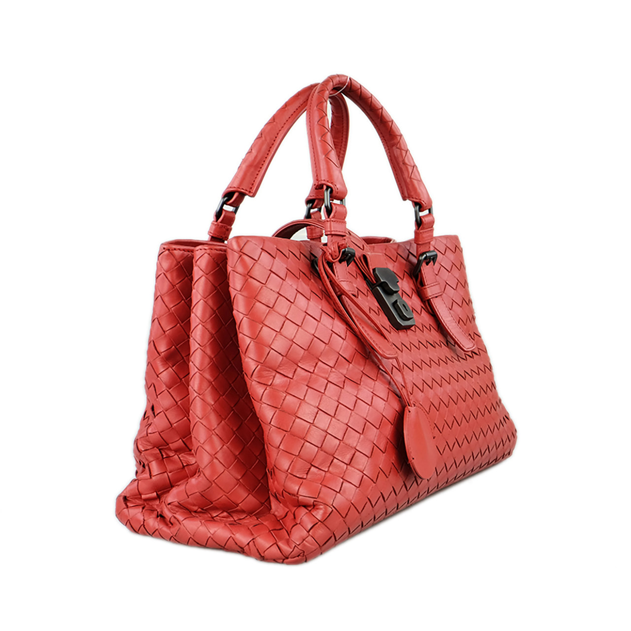 [9.5新]宝缇嘉bv女士黑红色编织罗马包手提包