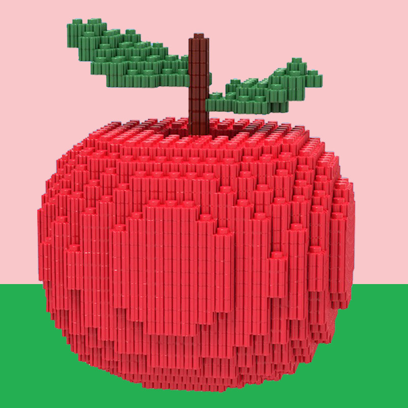 微拼装小颗粒积木玩具立体拼图儿童女生圣诞节礼物平安夜苹果摆件