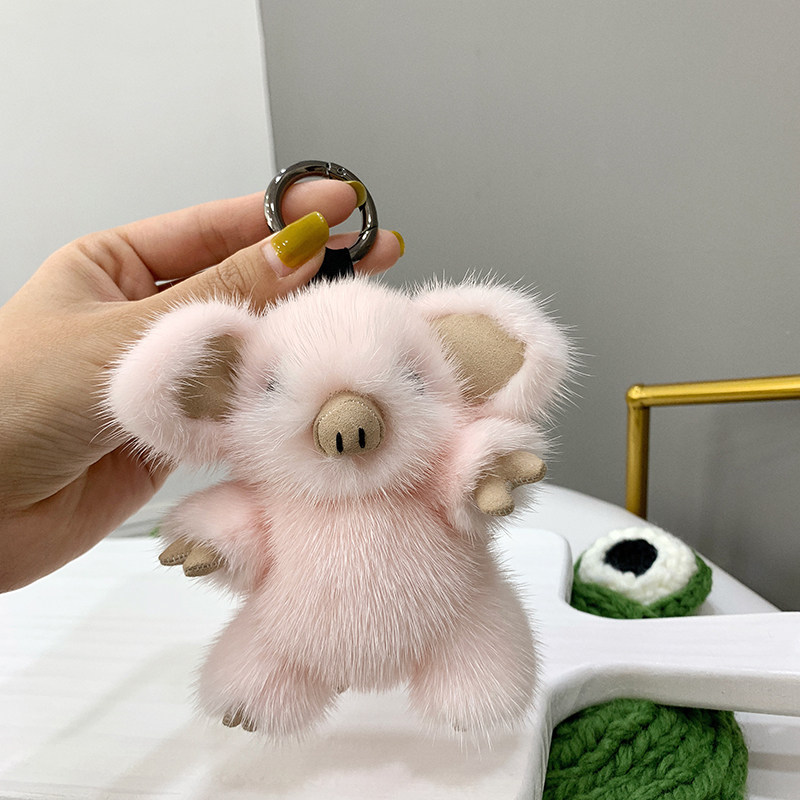玩偶猪猪 毛绒_【小香猪】进口水貂毛可爱皮草包包挂件毛绒小猪公仔