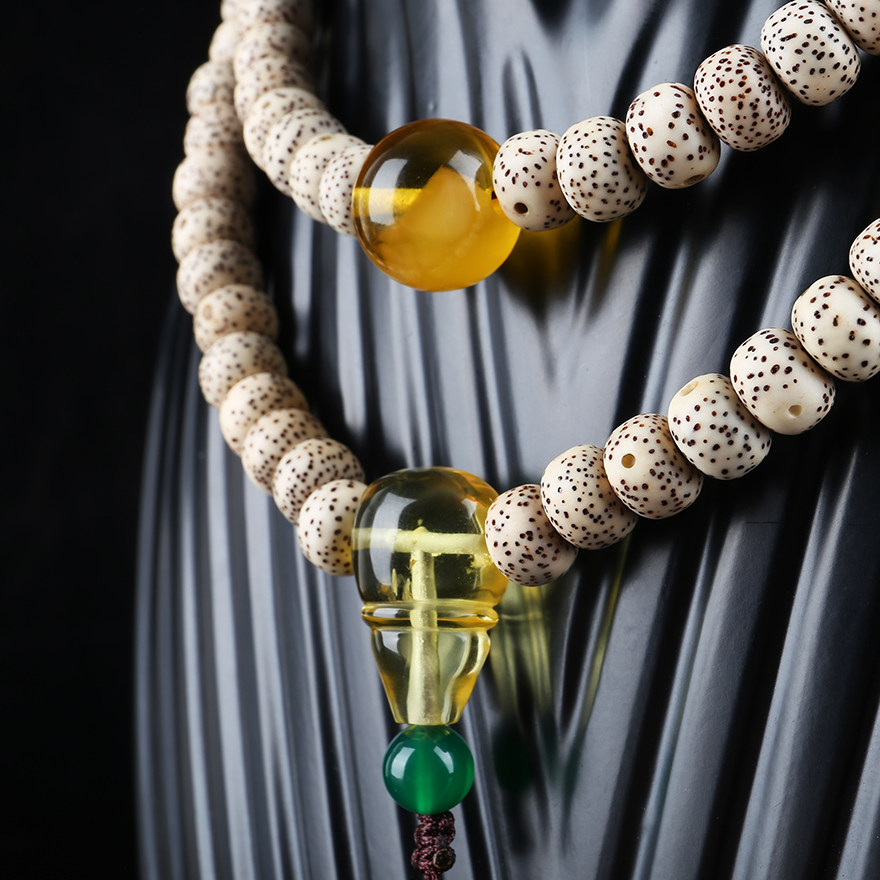 59.78g【强荧光】收藏级精美蜜蜡三通搭配星月菩提链珠