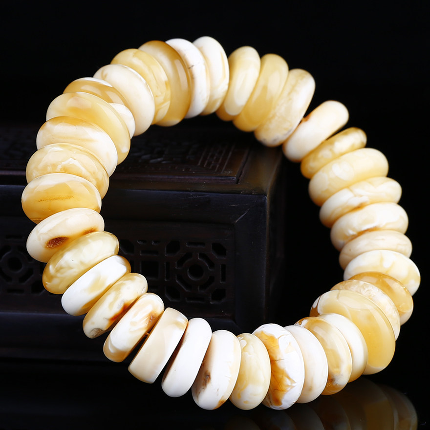 17g 18.1mm【馆藏级精美白花蜜扁珠手串】