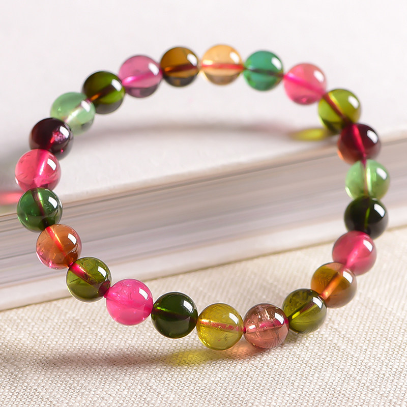 20.03g 8mm 多色碧玺手链 色彩绚丽 晶体通透水润