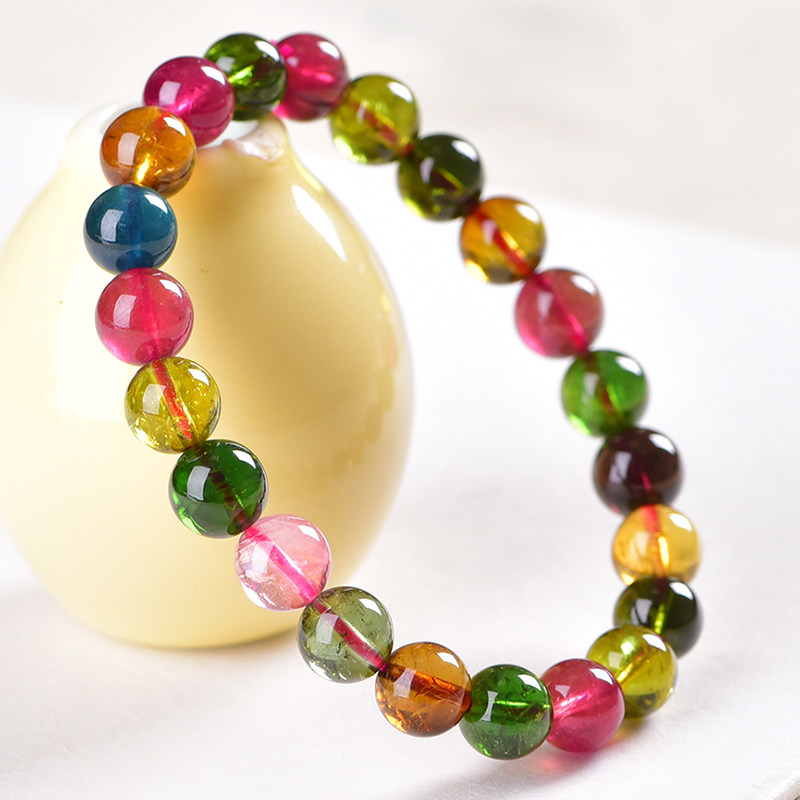 19.27 8mm 多色碧玺手链 颜色艳丽多彩 晶体水润