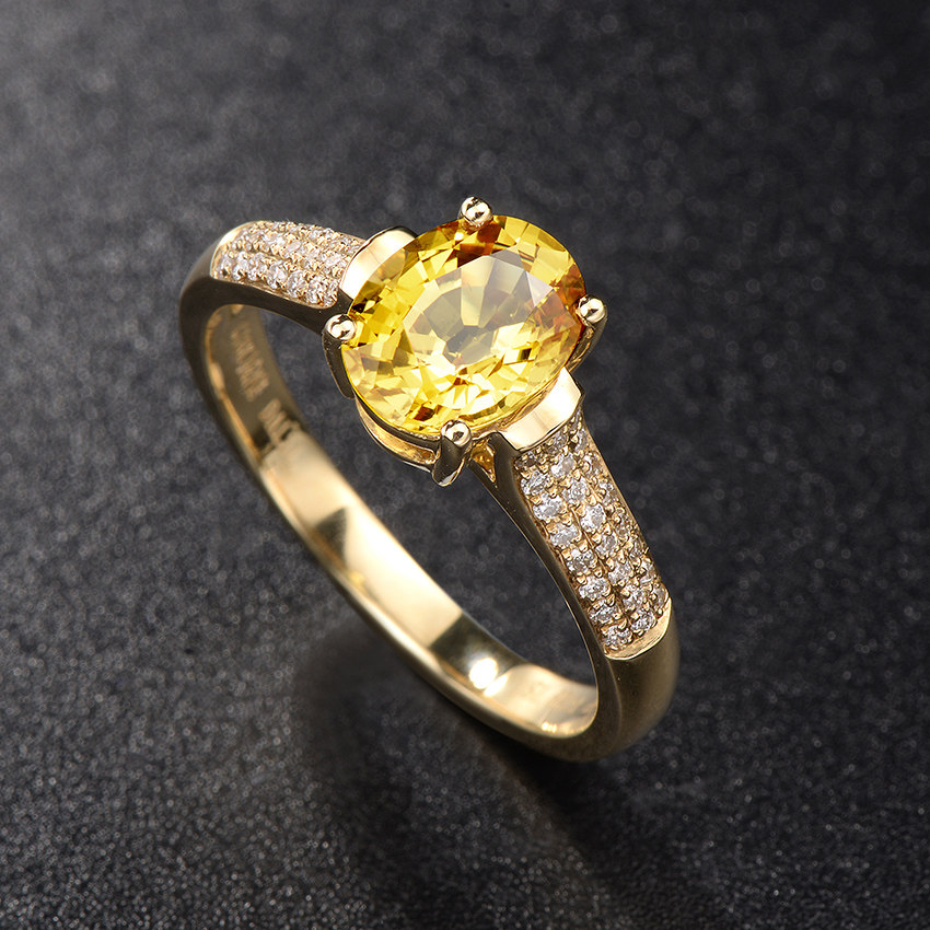 68克拉天然金色蓝宝石18k金镶钻戒3.6g 6050