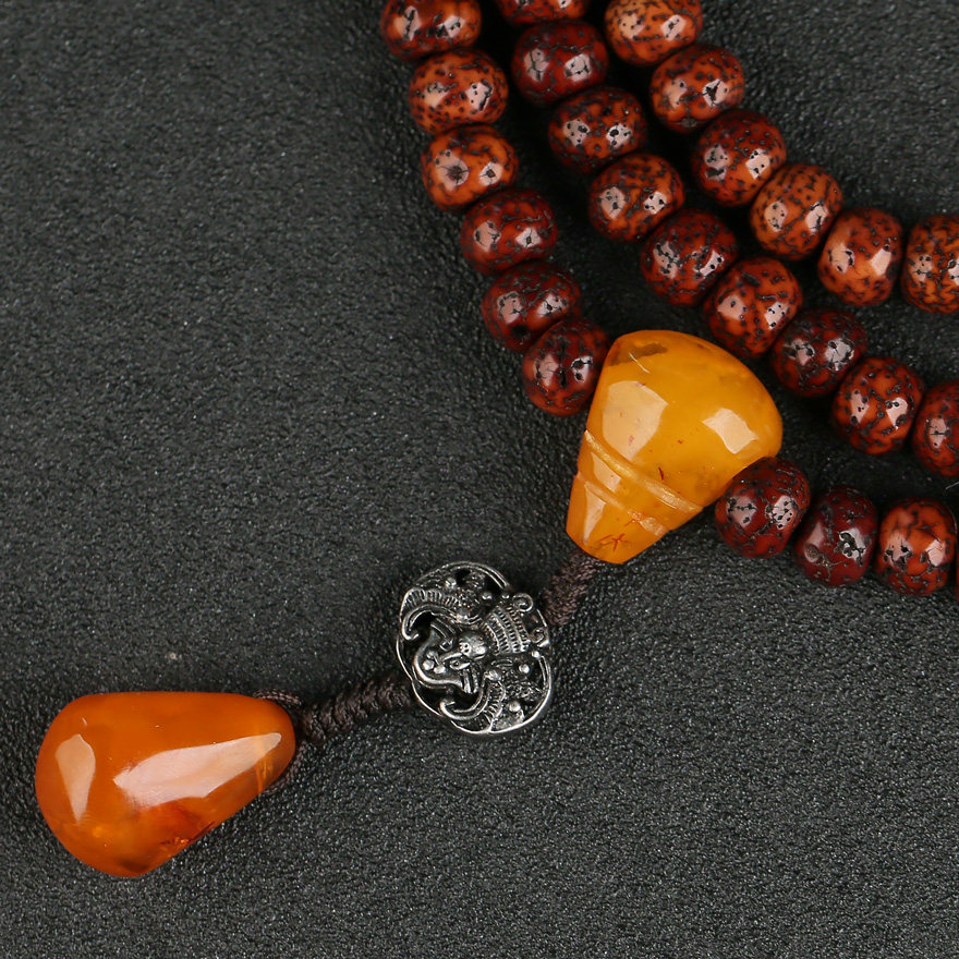 五台山三塔寺 108颗经咒朱砂供证百八三昧辟邪念珠 顶礼佛法加持