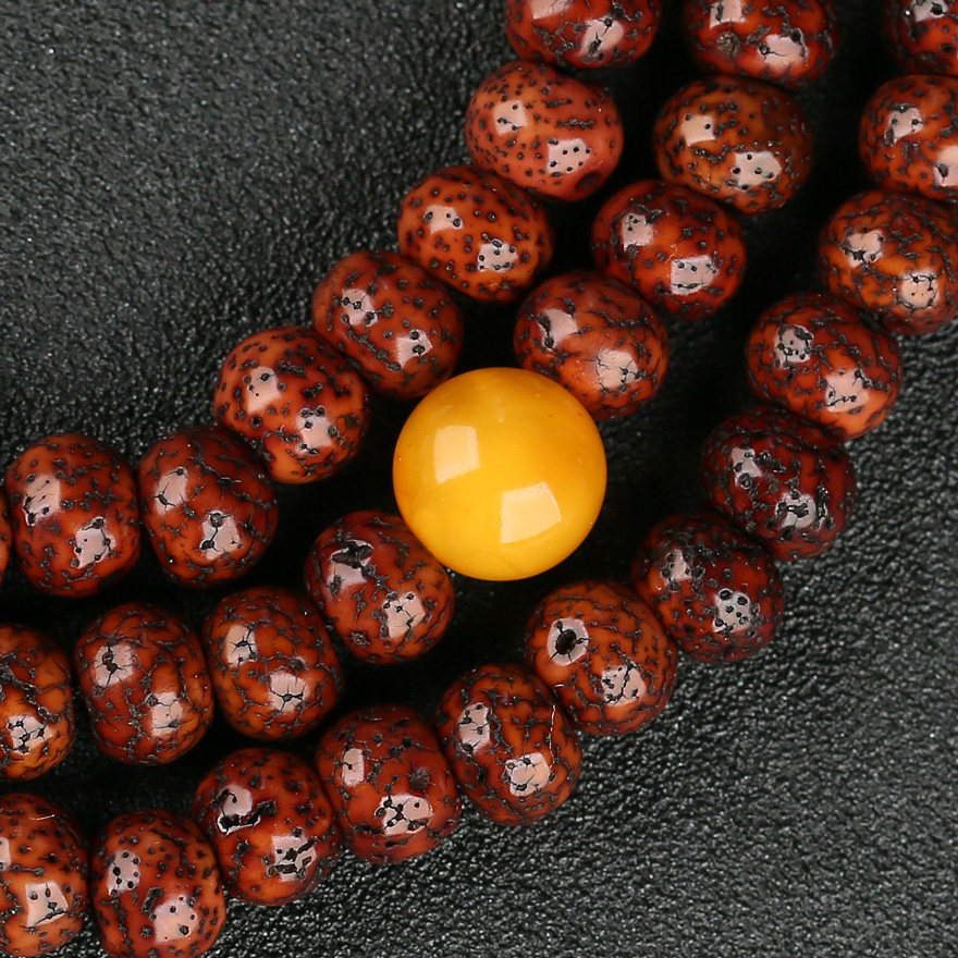 五台山三塔寺 108颗经咒朱砂供证百八三昧辟邪念珠 顶礼佛法加持