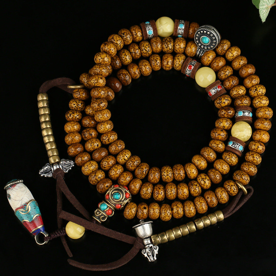 五台山 藏式108颗星月菩提念珠 蜜蜡珠配饰 三塔寺佛法加持