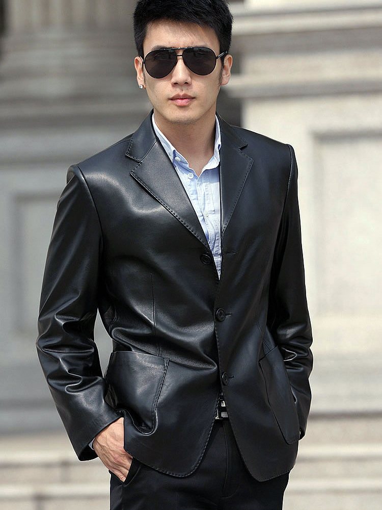 皮衣男真皮西装海宁皮衣男士绵羊皮商务休闲真皮皮衣西装领男西服