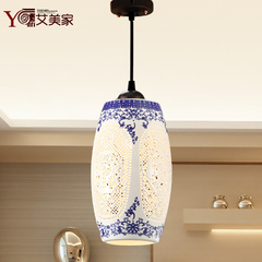 中式陶瓷客厅过道走廊吊灯玄关门厅单头吊灯现代铁艺LED简约灯具