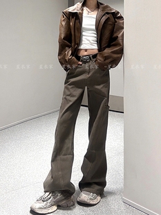 美拉德风复古工装裤子男女夏季新款解构设计感宽松加长阔腿牛仔裤