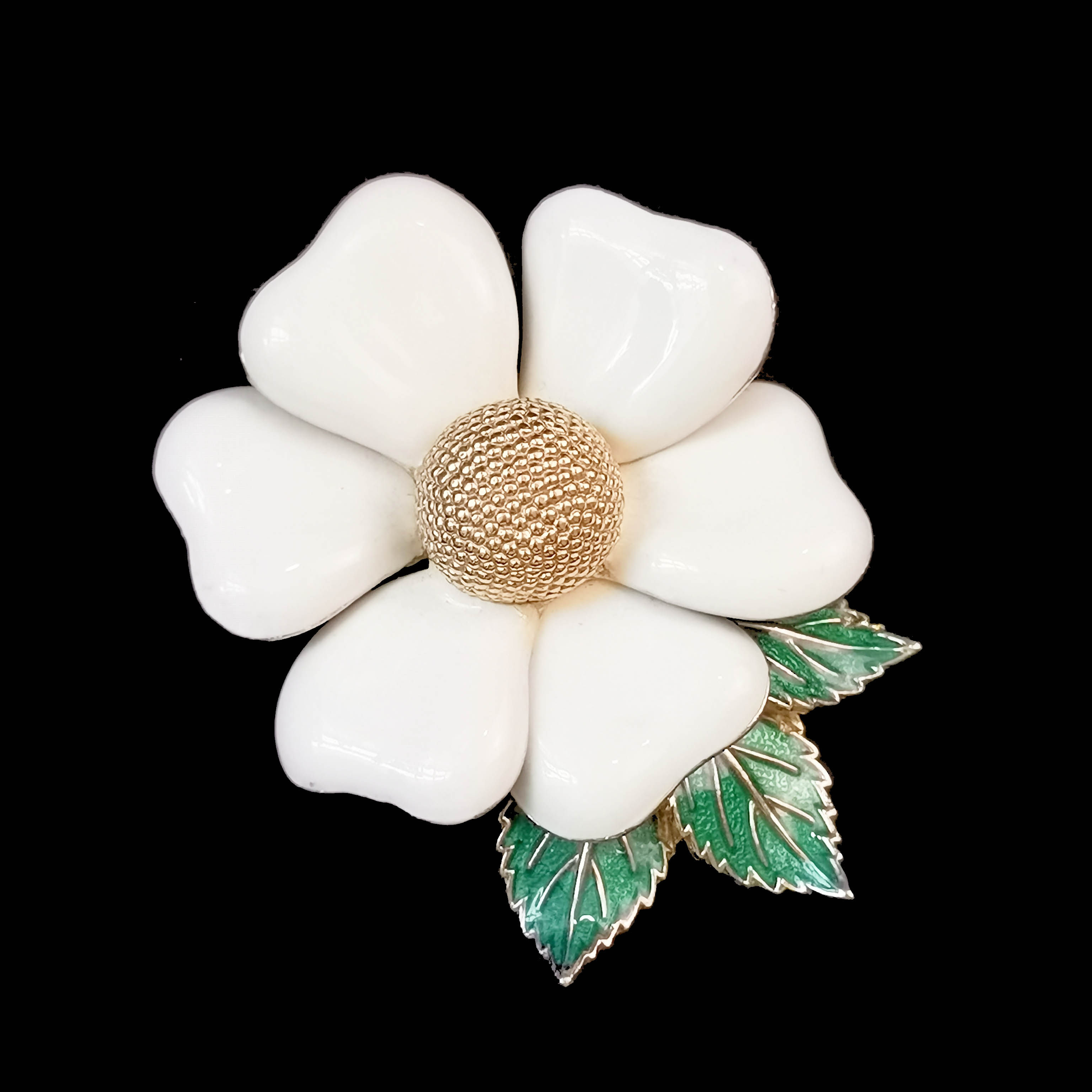 vintage西洋中古董首饰品 ciner 白色珐琅彩花朵卉小雏菊重工胸针