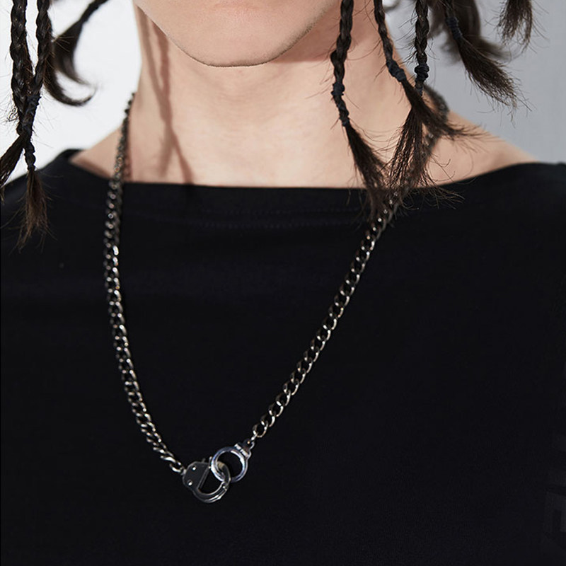blackhead黑头设计师潮牌创意时尚三色双环手铐吊坠项链情侣款