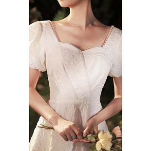 白色小晚礼服连衣裙夏季法式中长款轻奢小众高端订婚生日方领钉珠