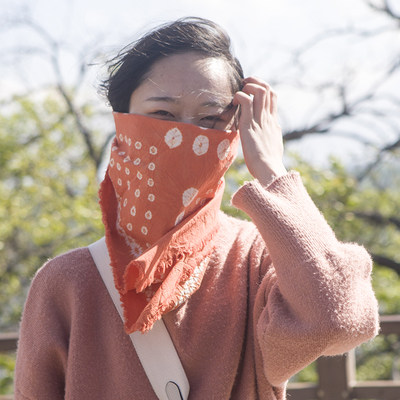 云南手工白族扎染桔色茶具头巾