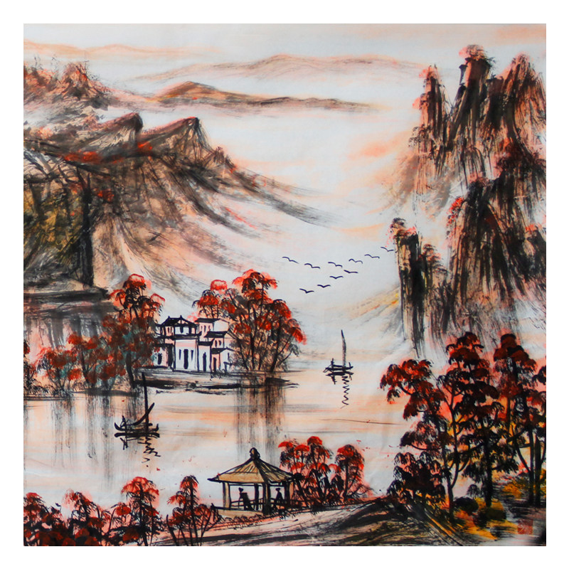 张松《聚宝盆银岭峰》83岁作【精典传统水墨羽毛画】具有收藏价