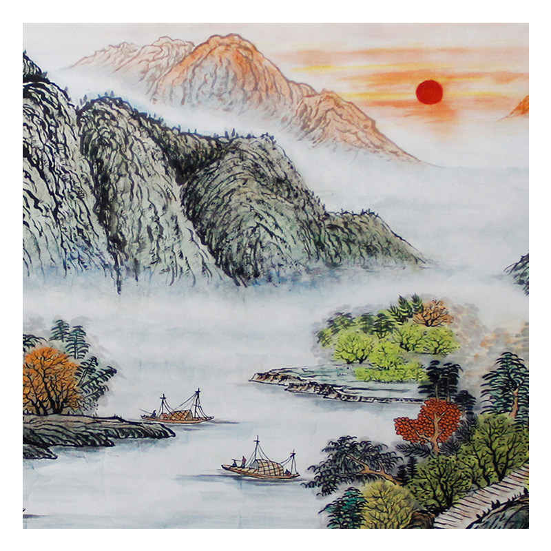 83岁张松《旭日东升》【羽毛画】八尺巨幅 巨有收藏价值 带合影