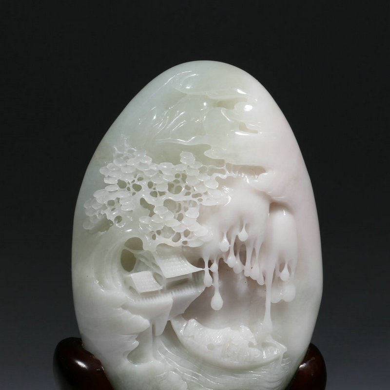 [源头好货-镇平]《智山乐水》冰白料独山玉手把件小摆件 省级