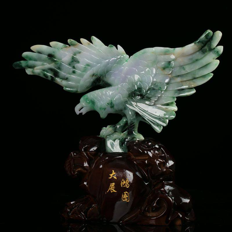 缅甸天然翡翠a货三彩大展宏图老鹰摆件 0.55kg